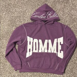 Purple Hoodie with White 'HOMME' Design
